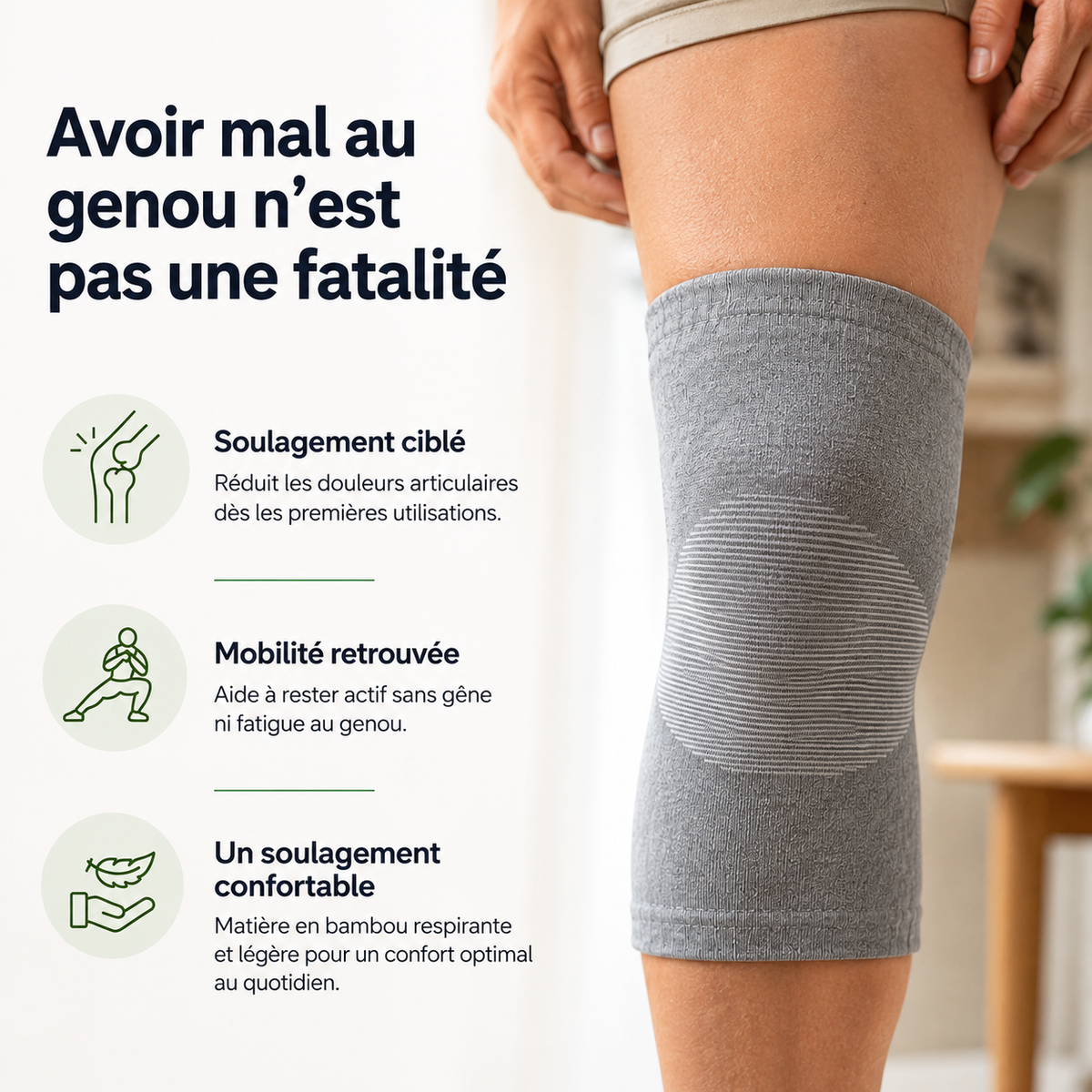BAMOVE® – Genouillère en Bambou Antidouleur | Maintien & Confort Quotidien